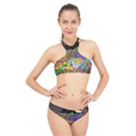 Nature Moon Psychedelic Painting High Neck Bikini Set