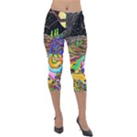 Nature Moon Psychedelic Painting Lightweight Velour Capri Leggings 