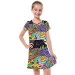 Nature Moon Psychedelic Painting Kids  Cross Web Dress