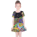 Nature Moon Psychedelic Painting Kids  Simple Cotton Dress