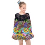 Nature Moon Psychedelic Painting Kids  Long Sleeve Dress