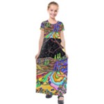 Nature Moon Psychedelic Painting Kids  Short Sleeve Maxi Dress