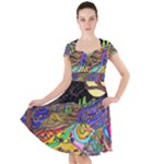 Nature Moon Psychedelic Painting Cap Sleeve Midi Dress