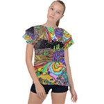 Nature Moon Psychedelic Painting Ruffle Collar Chiffon Blouse