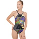 Nature Moon Psychedelic Painting High Neck One Piece Swimsuit