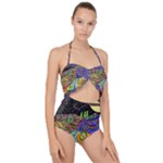 Nature Moon Psychedelic Painting Scallop Top Cut Out Swimsuit