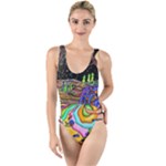 Nature Moon Psychedelic Painting High Leg Strappy Swimsuit