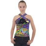 Nature Moon Psychedelic Painting Cross Neck Velour Top