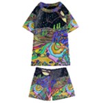 Nature Moon Psychedelic Painting Kids  Swim T-Shirt and Shorts Set