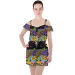 Nature Moon Psychedelic Painting Ruffle Cut Out Chiffon Playsuit