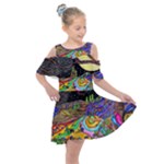 Nature Moon Psychedelic Painting Kids  Shoulder Cutout Chiffon Dress