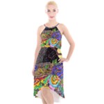 Nature Moon Psychedelic Painting High-Low Halter Chiffon Dress 