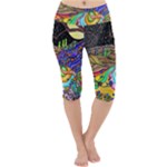 Nature Moon Psychedelic Painting Lightweight Velour Cropped Yoga Leggings