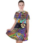 Nature Moon Psychedelic Painting Short Sleeve Shoulder Cut Out Dress 