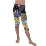 Nature Moon Psychedelic Painting Kids  Lightweight Velour Capri Leggings 