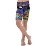 Nature Moon Psychedelic Painting Kids  Lightweight Velour Cropped Yoga Leggings