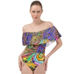 Nature Moon Psychedelic Painting Off Shoulder Velour Bodysuit 