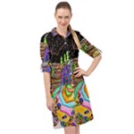 Nature Moon Psychedelic Painting Long Sleeve Mini Shirt Dress