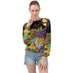 Nature Moon Psychedelic Painting Banded Bottom Chiffon Top
