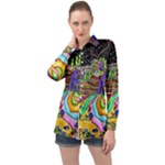 Nature Moon Psychedelic Painting Long Sleeve Satin Shirt
