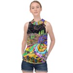 Nature Moon Psychedelic Painting High Neck Satin Top