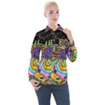 Nature Moon Psychedelic Painting Women s Long Sleeve Pocket Shirt