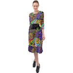 Nature Moon Psychedelic Painting Ruffle End Midi Chiffon Dress