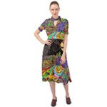 Nature Moon Psychedelic Painting Keyhole Neckline Chiffon Dress