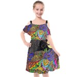 Nature Moon Psychedelic Painting Kids  Cut Out Shoulders Chiffon Dress