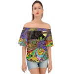 Nature Moon Psychedelic Painting Off Shoulder Short Sleeve Top