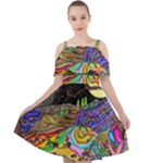 Nature Moon Psychedelic Painting Cut Out Shoulders Chiffon Dress