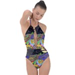 Nature Moon Psychedelic Painting Plunge Cut Halter Swimsuit