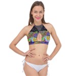 Nature Moon Psychedelic Painting Cross Front Halter Bikini Top