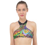 Nature Moon Psychedelic Painting High Neck Bikini Top