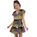 Nature Moon Psychedelic Painting Flutter Sleeve Wrap Dress
