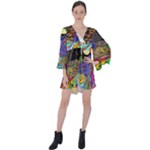 Nature Moon Psychedelic Painting V-Neck Flare Sleeve Mini Dress