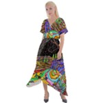 Nature Moon Psychedelic Painting Cross Front Sharkbite Hem Maxi Dress
