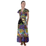 Nature Moon Psychedelic Painting Flutter Sleeve Maxi Dress
