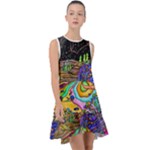 Nature Moon Psychedelic Painting Frill Swing Dress