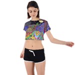 Nature Moon Psychedelic Painting Tie Back Short Sleeve Crop T-Shirt