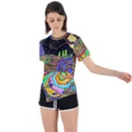 Nature Moon Psychedelic Painting Asymmetrical Short Sleeve Sports T-Shirt