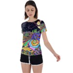 Nature Moon Psychedelic Painting Back Circle Cutout Sports T-Shirt