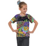 Nature Moon Psychedelic Painting Kids  Mesh Piece T-Shirt