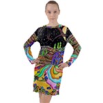 Nature Moon Psychedelic Painting Long Sleeve Hoodie Dress