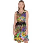 Nature Moon Psychedelic Painting Knee Length Skater Dress With Pockets