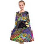 Nature Moon Psychedelic Painting Kids  Midi Sailor Dress