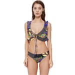 Nature Moon Psychedelic Painting Low Cut Ruffle Edge Bikini Set