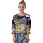 Nature Moon Psychedelic Painting Kids  Cuff Sleeve Top
