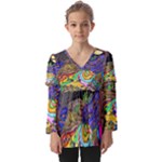 Nature Moon Psychedelic Painting Kids  V Neck Casual Top
