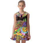 Nature Moon Psychedelic Painting Kids  Pilgrim Collar Ruffle Hem Dress